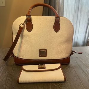 Dooney and Bourke White Pebbled Zip Dome Satchel and Wallet